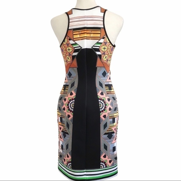 đť…şclover CANYON MULTI PATTERN NEOPRENE SLEEVELESS BODYCON DRESS - M - Picture 2 of 9